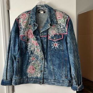 Unique 80s/90s‎ Expressions denim vintage jacket with rose floral texture XL